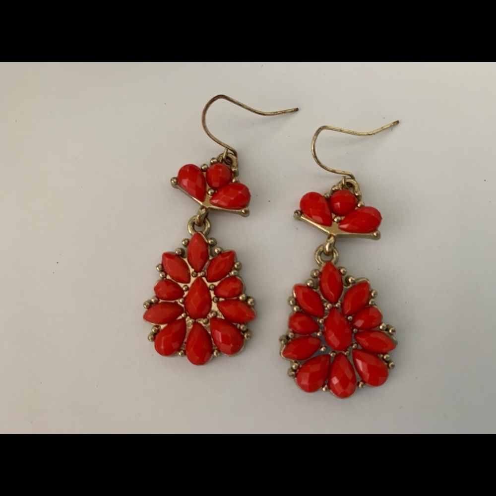 Marquise Red Stones with Gold Colored Background Drops Earrings